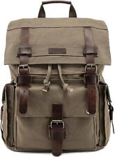 Kattee Men's Canvas Leather Hiking Travel Backpack Army Green  picture