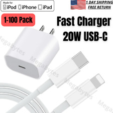 20W Fast Charger USB-C Adapter PD Cable For iPad iPhone 14 13 12 11 Pro Max Lot picture