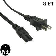 2 Pcs 3FT US 2 Prong Port AC Power Cord Cable Figure 8 Male Plug Slim 18/2 Gauge picture
