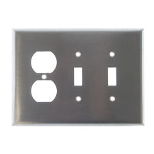 LEVITON 84121-40 SWITCH & RECEPTACLE OUTLET WALL-PLATE, 3-GANG, STAINLESS STEEL picture