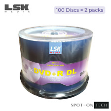 100 LSK DVD DVD+R DL 8x Dual Double Layer White Inkjet print 8.5GB 240Min Dup hp picture