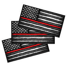 3x Distressed Thin Red Line American USA Flag Vinyl Grunge Firefighters Sticker picture