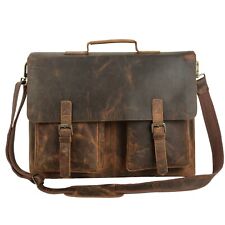 Retro Buffalo Hunter Leather Laptop Messenger Office College Briefcase Bag picture