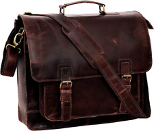 HLC 15 Inch Retro Dark Brown Buffalo Hunter Leather Laptop Messenger Bag...  picture