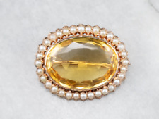 Victorian Citrine Seed Pearl Rose Gold Brooch picture