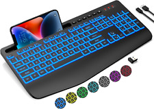Trueque Wireless Keyboard with 7 Colored Backlits, Wrist Rest, Phone Holder, Rec picture