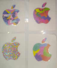 Lot of 4 Genuine Apple Logo Stickers Different Patterns Used Gift Cards Decals picture