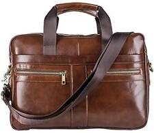 POKOFO Genuine Leather Briefcase Laptop Messenger Bag for Men Large, Brown  picture