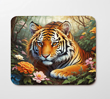 Tiger in Jungle And Flowers Nature Mouse Pad 9.5