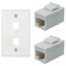 Combo Keystone Ethernet Network Wall Plate, 2 Cat6 RJ45 Coupler Jack No Wiring  picture
