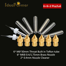 6Pcs M6*30 3D Printer Throat with PTFE Tube+6Pcs MK8 Nozzle+2Pcs Nozzle cleaner picture