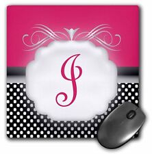 3dRose Elegant Pink with Black and White Polka Dot Monogram Letter J MousePad picture