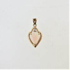 14K Yellow Gold Pear Shaped Opal Diamond Chip Accent Pendant picture