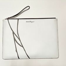 NWT FERRAGAMO White Leather iPad Tablet Satchel Document Bag Purse Men Women picture