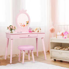 NNECW Vanity Makeup Table Set with Real Mirror for Little Girls Pink picture