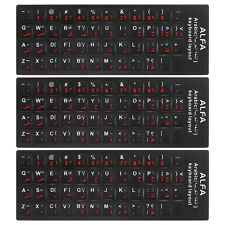 Arabic-English Keyboard Stickers Black Background W White Red Lettering 3Pcs picture