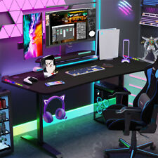 71'' Ergonomic Gaming Desk Computer Table w/ Adjustable Monitor Shelf RGB Lights picture