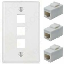Combo Keystone Ethernet Network Wall Plate, 3 Cat6 RJ45 Coupler Jacks No Wiring  picture
