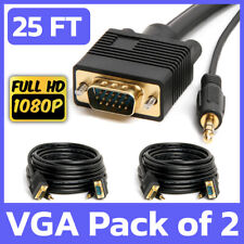 2 Pack VGA + 3.5mm Monitor Cable 25 Feet SVGA Video with AUX Stereo Audio Cord picture