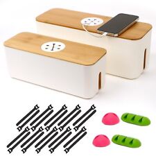 Cable Management Box with Bamboo Cover,Large and Medium Size Cord Box, 26 PCS... picture