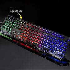 Colorful Crack LED Illuminated Backlit USB Wired PC Rainbow Gaming Keyboard US picture