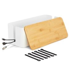 Box for Cable Management, 1 Large ABS Cord Organizer Box with Bamboo Lid, White picture
