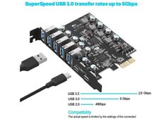 PCIe to USB 3.2 Gen 2 Expansion Card Express Card 20Gbps 5 USB A & 2 USB C Ports picture