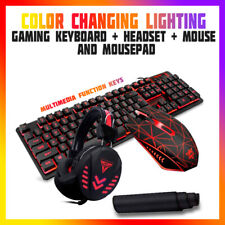4-1 Gaming keyboard + Mouse + Headset + Mousepad RGB LED Colors Light PC Xbox... picture