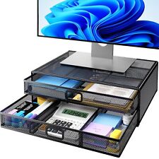 2 Tier Metal Monitor Stand with Drawer Desk Organizer and Storage for PC Laptop picture