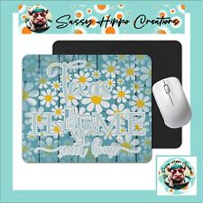 Mouse Pad Texas Home Sweet Home Blue Green White Flowers Anti Slip Back EZ Clean picture