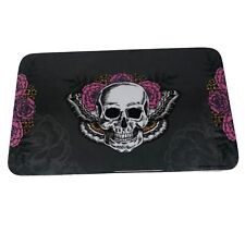 Skull, Roses & Moth Butterfly Gray Plastic Mouse Pad Desk Office Goth Punk Metal picture