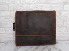 Donbolso Messenger Bag Laptop Vintage Brown Genuine Leather Flap Shoulder Strap picture