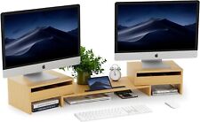 NEW Wooden 2-Tier Adjustable Length & Angle w/Drawer Riser Dual Monitor Stand picture