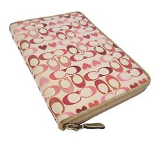 Coach White Pink Hearts Signature Tablet/ iPad Case Holder Zip 8x5in Folio  picture
