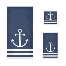 Naanle Chic Nautical Stripe Anchor Navy Blue Soft Luxury Decorative Set of 3 ... picture