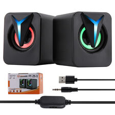 2 PCS RGB LED Lights Computer Speaker USB Powered PC Speaker Loud Stereo Sound picture