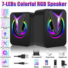 3.5mm RGB LED Mini USB Wired Computer Speakers Stereo Bass For PC Laptop Desktop picture