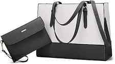 Laptop Bag for Women 15.6 inch Laptop Tote Bag Leather Classy Black-beige picture