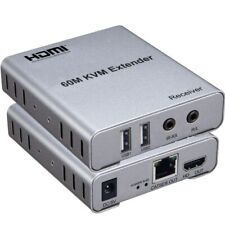 60m USB HDMI KVM Extender By RJ45 Ethernet Cable Transmitter Receiver Converter picture