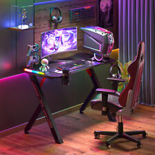 100/120cm Ergonomic Gaming Desk w/ RGB Lights/Hook/Cup Holder Workstation Table picture