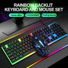 Computer Desktop Gaming Keyboard and Mouse Mechanical Feel RGB Led Light Backlit picture