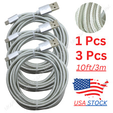 Heavy Duty Charger Cable 3Pack 10Ft USB Charging Cord For Apple iPhone 13 12 X 8 picture