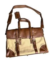Buxton Leather Canvas Business Laptop Travel Shoulder Tote Bag 18x12x4 Brown Tan picture