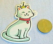 Very Cute Cat Wearing Collar With Heart And Crown Sticker Decal Great Gift Idea picture
