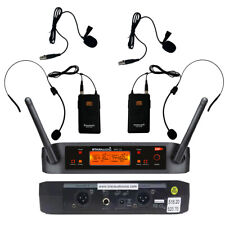 UHF Wireless Microphone Lavalier Lapel Mic Dual CH Receiver Transmitter Headset picture