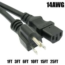 1-25FT 14AWG 3-Conductor NEMA 5-15P to C13 IEC320 PC Monitor AC Power Cord Cable picture