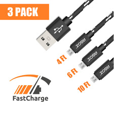 3 Pack: 4ft, 6ft, 10ft Micro USB Cable FAST Charger Data Sync Cord for Tablets picture