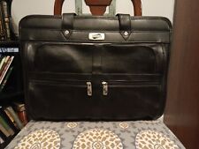Vintage Black Leather American Tourister Laptop Briefcase Zippers Expandable picture