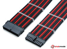 24pin ATX EPS CPU Black Red Sleeved Extension 30cm Shakmods With 2 Cable Combs picture