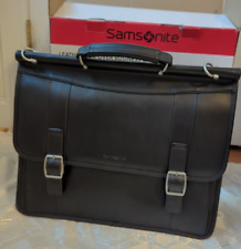 NEW Samsonite Leather Flap over  Business Case Black $280 picture